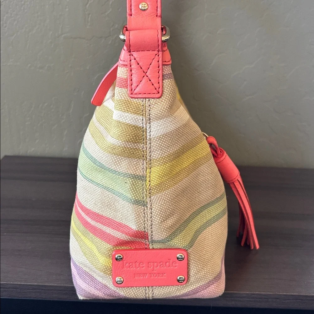 Kate Spade‎ Pastel Striped Canvas Shoulder Bag Gold Hardware